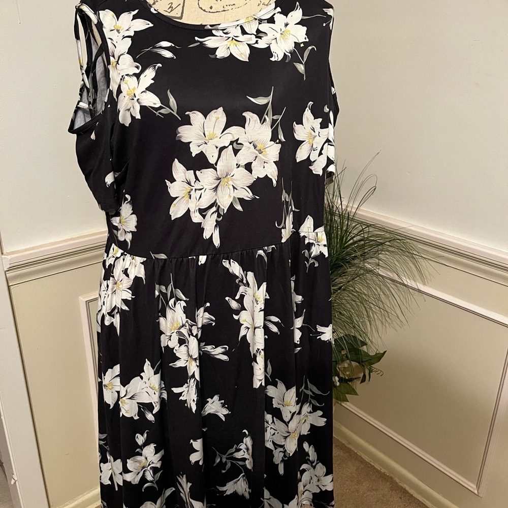 Floral Black and White Dress